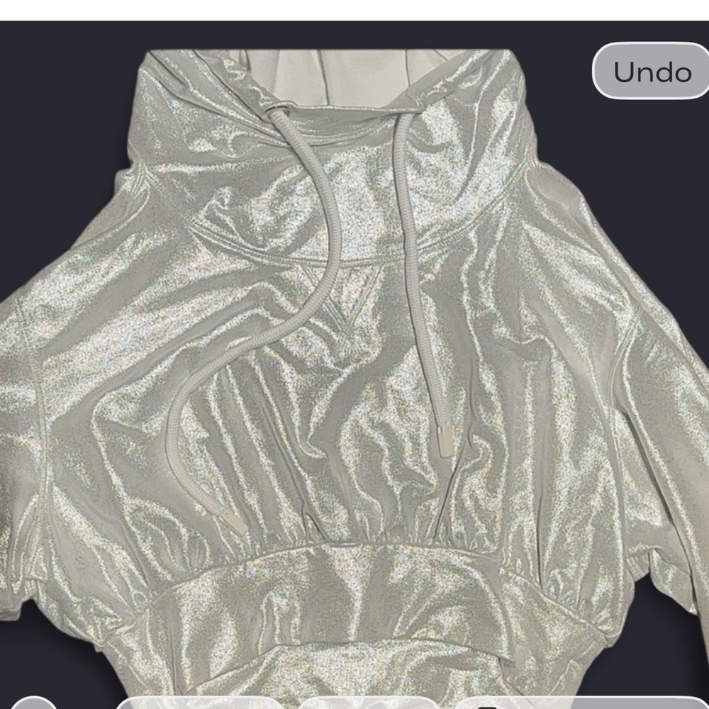 Silver Metallic Shimmer Cropped Hoodie-oversized fit large can fit